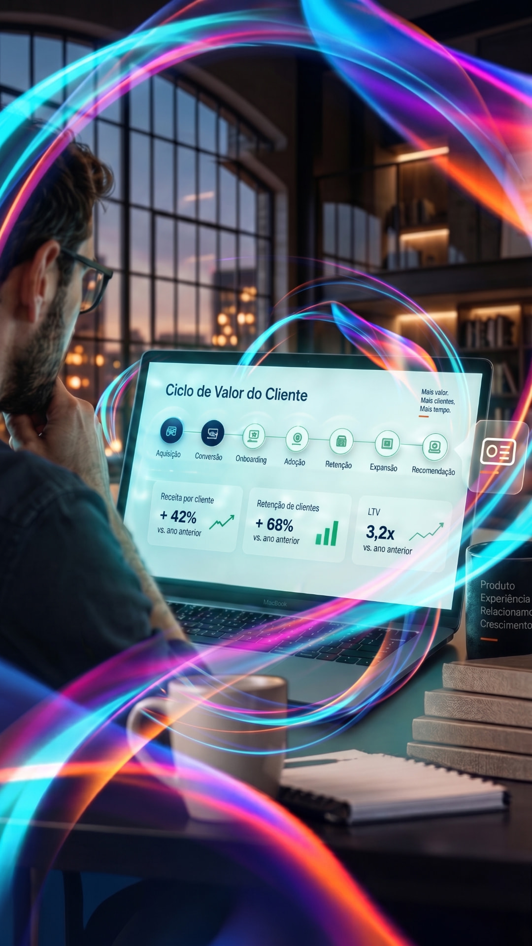 Professional analyzing the customer value cycle on a computer