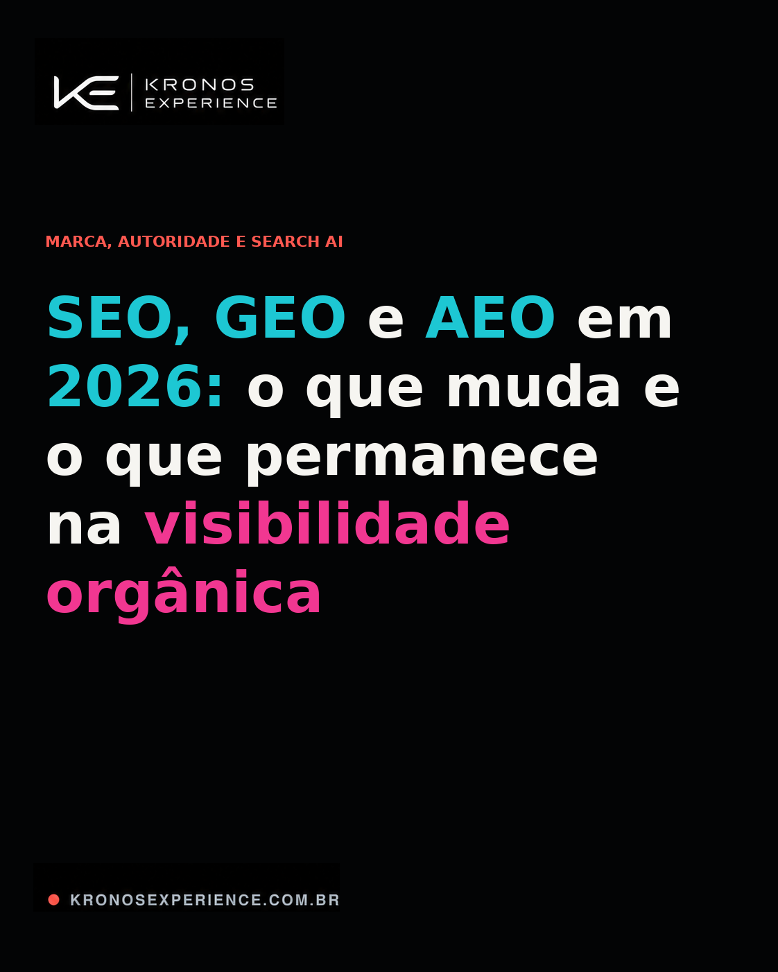 Capa do artigo SEO, GEO e AEO em 2026: o que muda e o que permanece na visibilidade orgânica